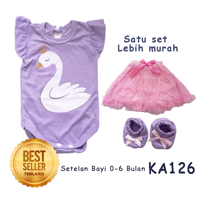 Setelan Baju Rok Bayi 0-6 bulan New Born GRATIS PITA Perempuan Angsa Sablon Katun Adem KA126 Korea