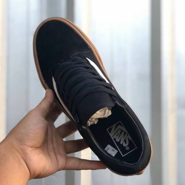 VANS OLDSKOOL BLACK GUM COKLAT WAFFLE DT