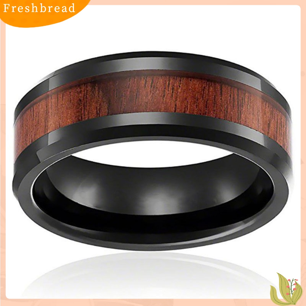 Terlaris US 7-10 Men's Women's Fashion Titanium Steel Wood Inlaid Band Ring Couple Gift