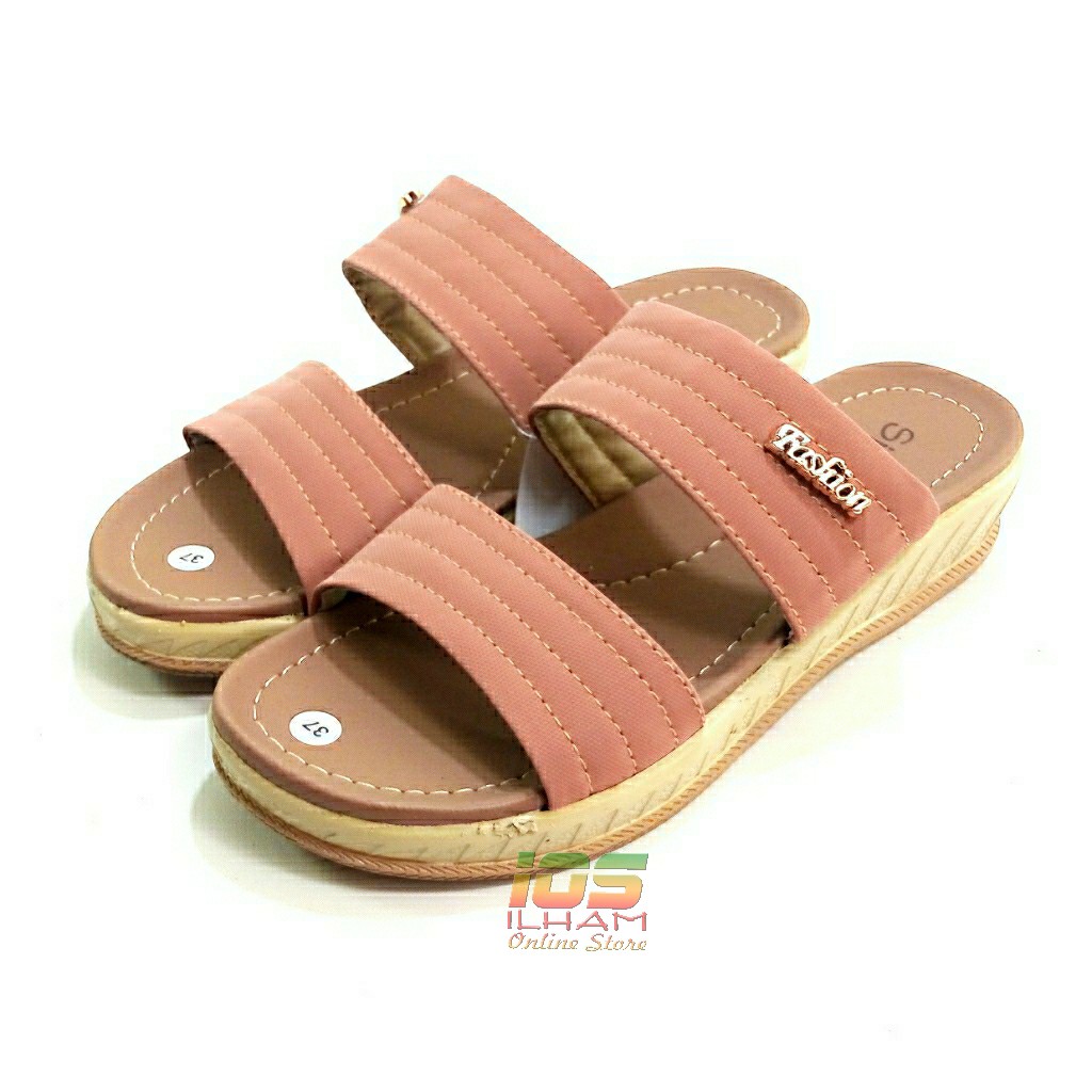 Sandal Wanita Wedges Simple 2 Band Hak 3cm Size 37-40