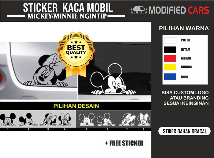 STIKER MOBIL KACA DEPAN BELAKANG STICKER MICKEY MINNIE MOUSE NGINTIP