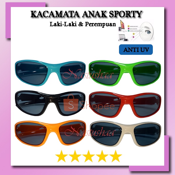 Kacamata anak sporty model wrap arrounds kaca mata hitam import anti UV untuk bersepeda - olahraga lari - naik motor kids sunglasses