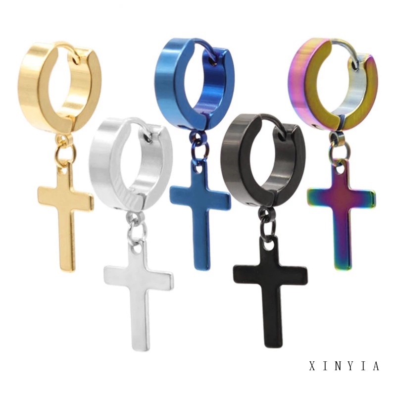 Versi Korea Dari Cross Liontin Anting-Anting Pria Dan Wanita Pendek Anting Stainless Steel