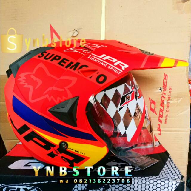 Helm JPR semi cross trail semicross supercross fox red fluo doff double visor