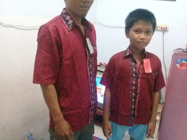 Couple Ayah Anak Batik Pria Lengan Pendek || Mega Mendung Merah