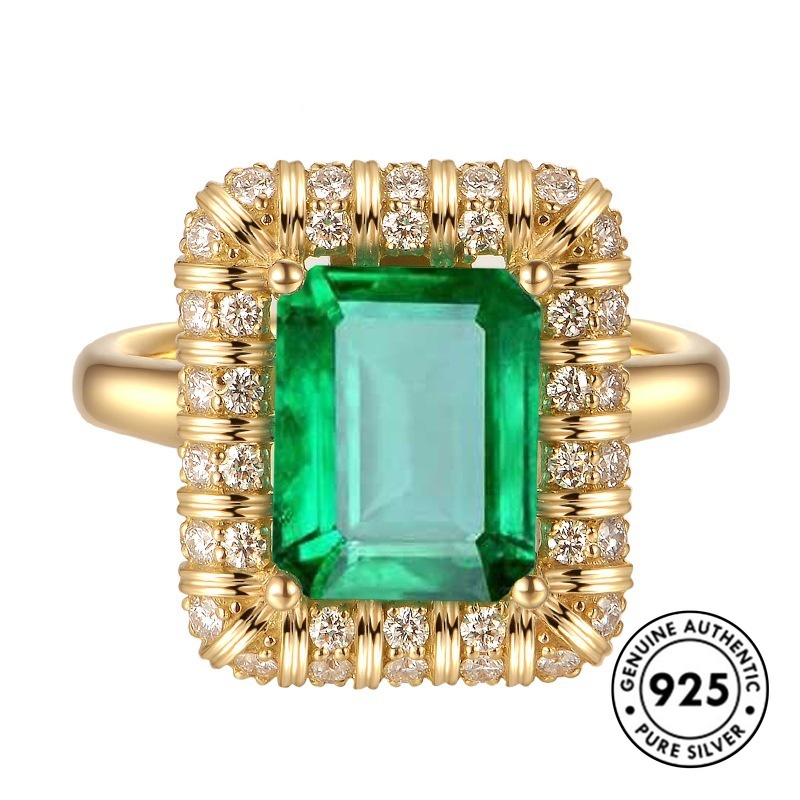 Cincin Sterling Silver 925 Elegan Dengan Emerald Untuk Wanita