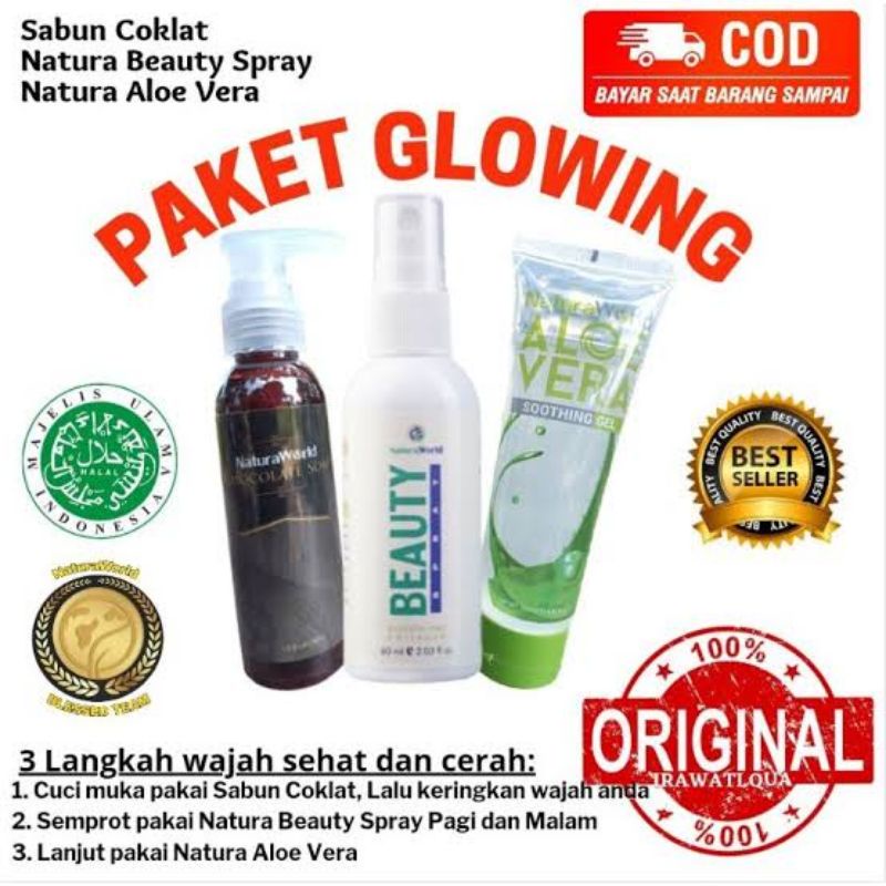 Paket Natura World || Natura Chocolate Soap (100ml) Beauty Spray (60ml) Aloe Vera (120ml) Original |