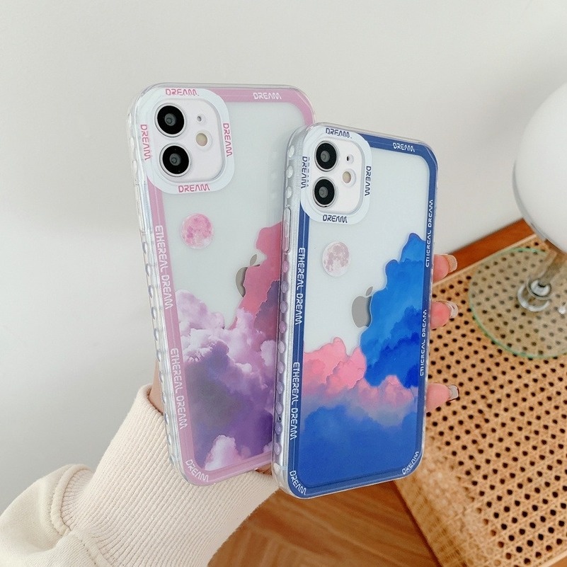 (Ready Stock) Casing Tpu iPhone 14 13 12 11 Pro Max Iphone 11 Pro Max X Xr Xs Max Se 2020 7 + 8 7 6 6s Plus SE 2020 Gambar Bulan Dan Awan