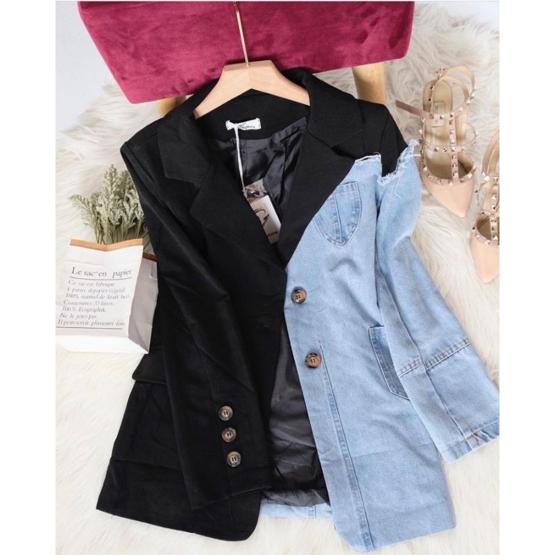 PREMIUM ORI IMPORT BKK NABILA BLAZER KOTAK MIX SOFTJEANS / blazer wanita / blazer murah / blazer wanita korea / blazer korea / blazer wanita / blazer