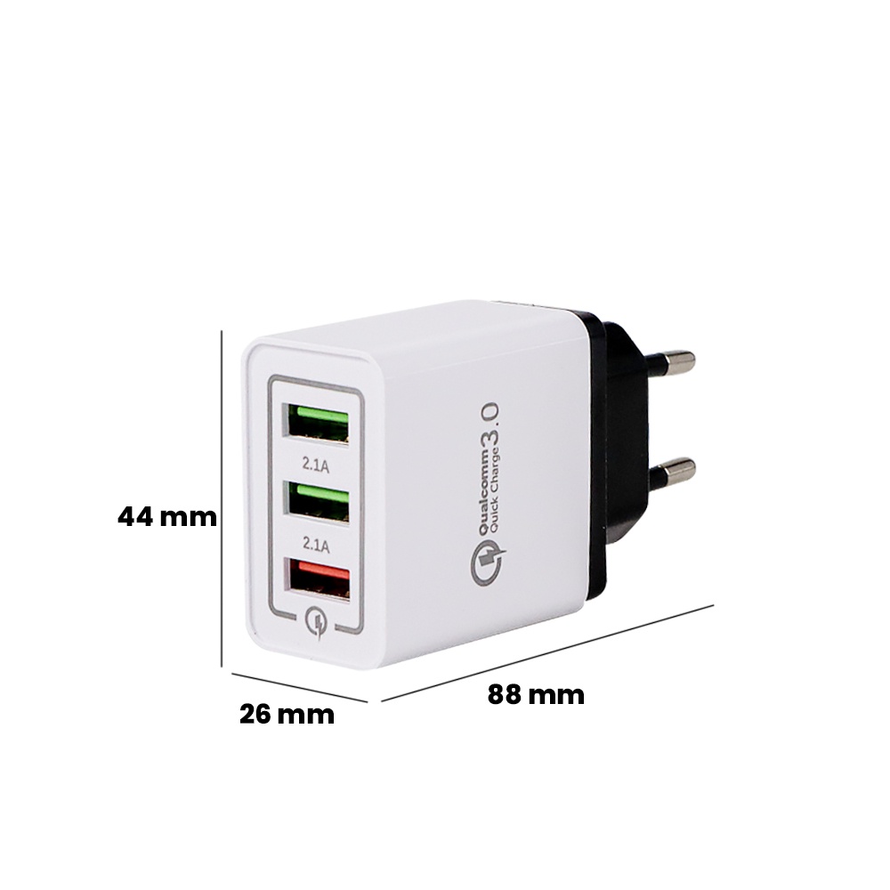 Charger USB 3 Port Qualcomm QC 3.0 EU Plug 2.1 Ampere AR-QC-03