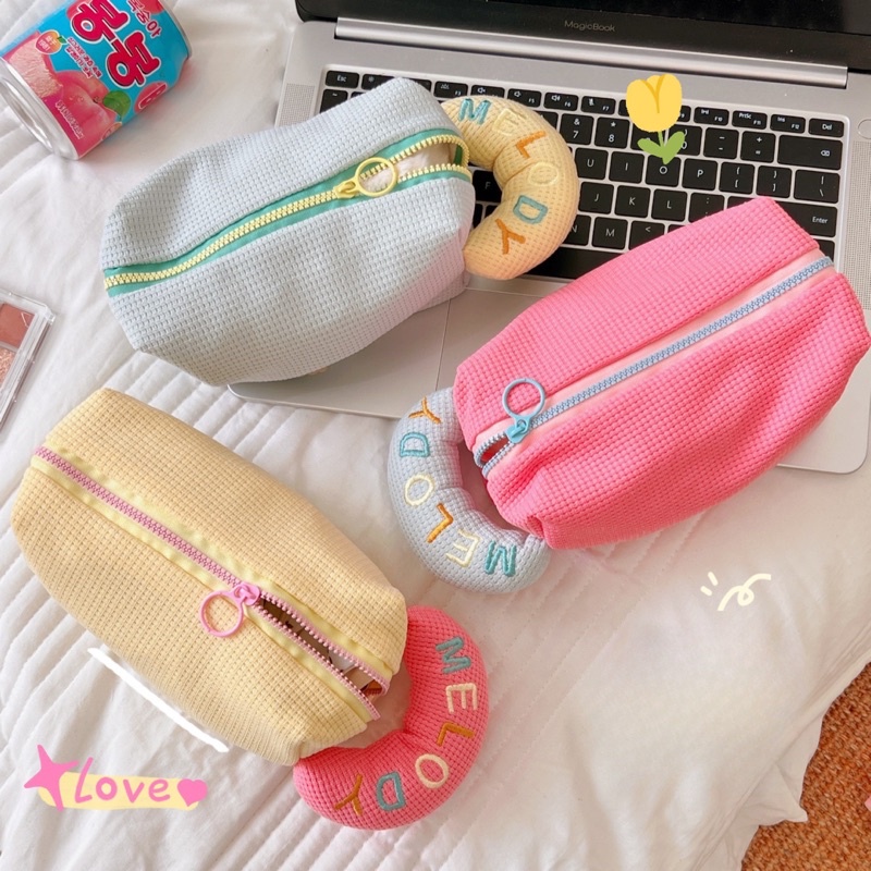 KENSHO Kotak Pensil Pouch Sleting/ Tempat Makeup / Tas Aksesoris Wanita Pastel Aesthetic Korea Import Lucu Melody