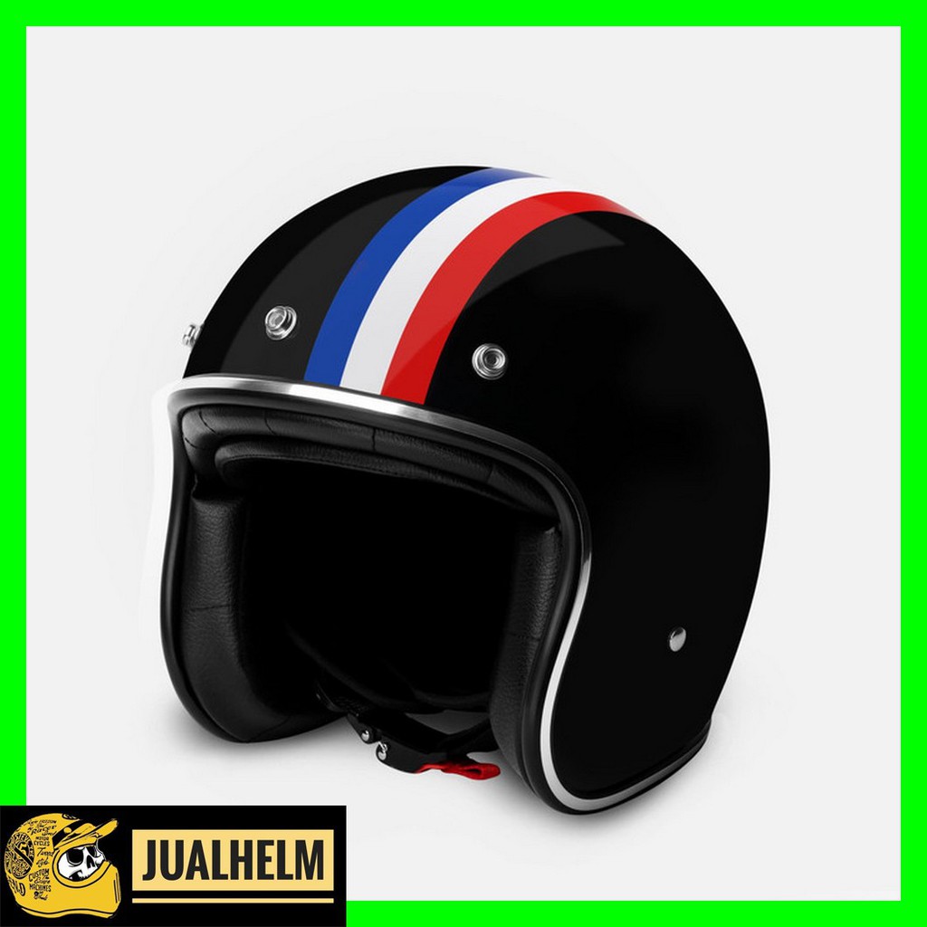 HELM RETRO ZULU ST GERMANY HITAM GLOSSY LIST CHROME II ( Bogo / Vespa / Klasik )