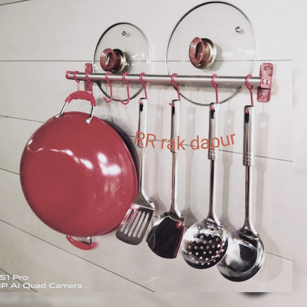 Rak Dapur serbaguna Rak Dinding Gantung Alumunium Stainless Serbaguna, gantungan peralatan dapur.