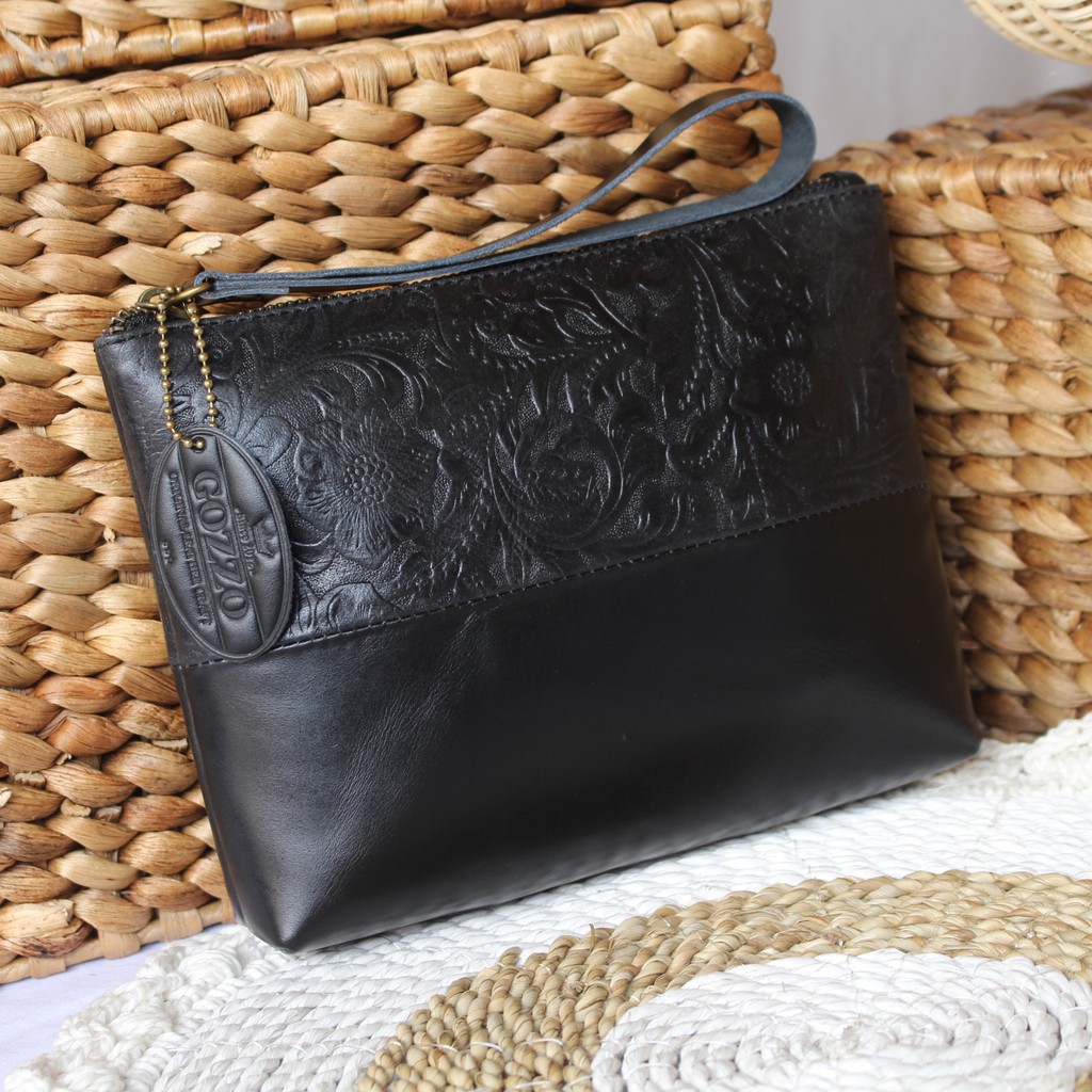 POUCH WANITA KULIT ASLI NATASHA HITAM BATIK /  FREE UKIR NAMA