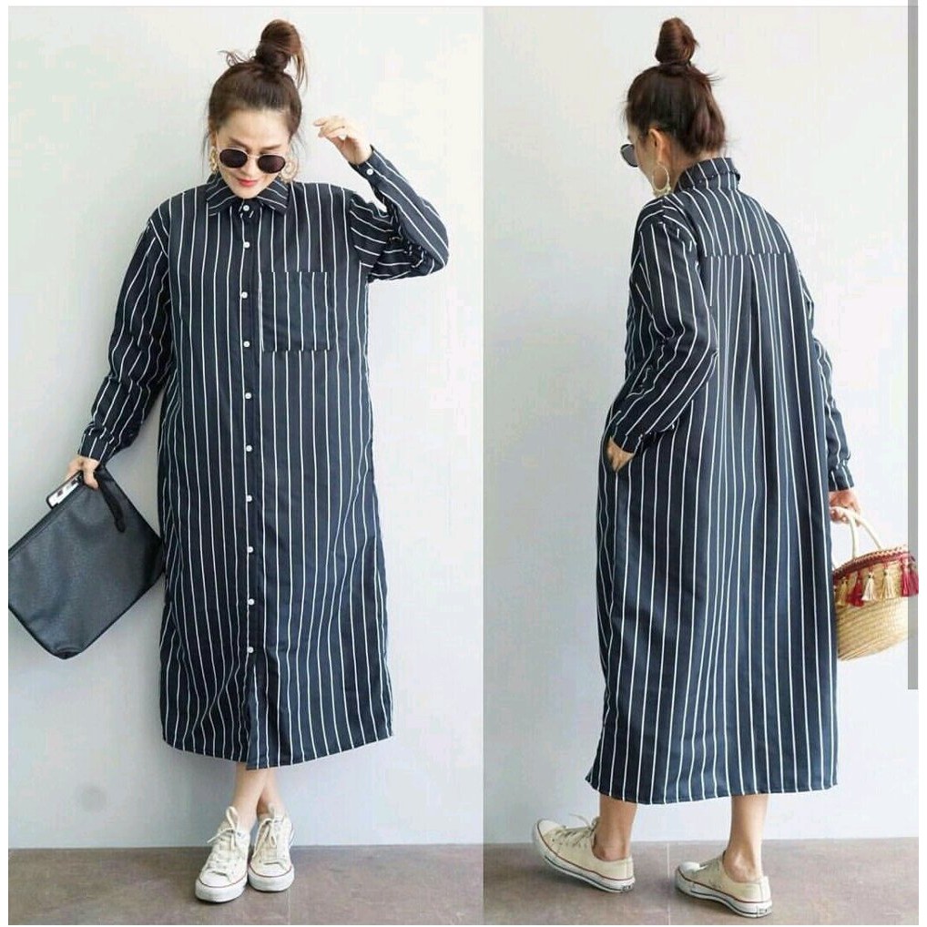 sq Gamis stripe gamis hijab baju muslim gamis syari trendy murah modis modern elegan simple Katun s