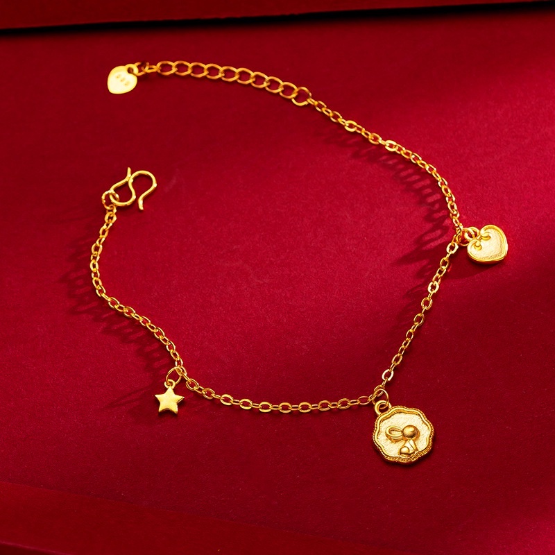 Goldkingdom Perhiasan Fashion 24K Bangkok Aksesoris Ready Stock Bunny Heart Star Gelang Wanita Lucu Minimalis Serbaguna