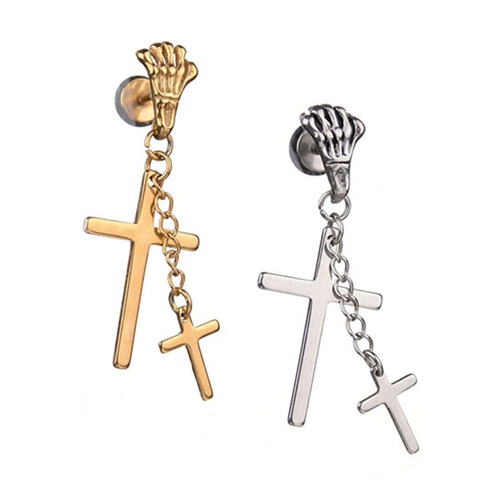 Hu Hu Hu Hu Hu Alat Bantu Pasang Kacamata♡ 1pc Anting Tusuk Gantung Wanita Desain Kaki Tengkoraksalib Ganda Gaya Unik Untuk Pesta Cocktailclub