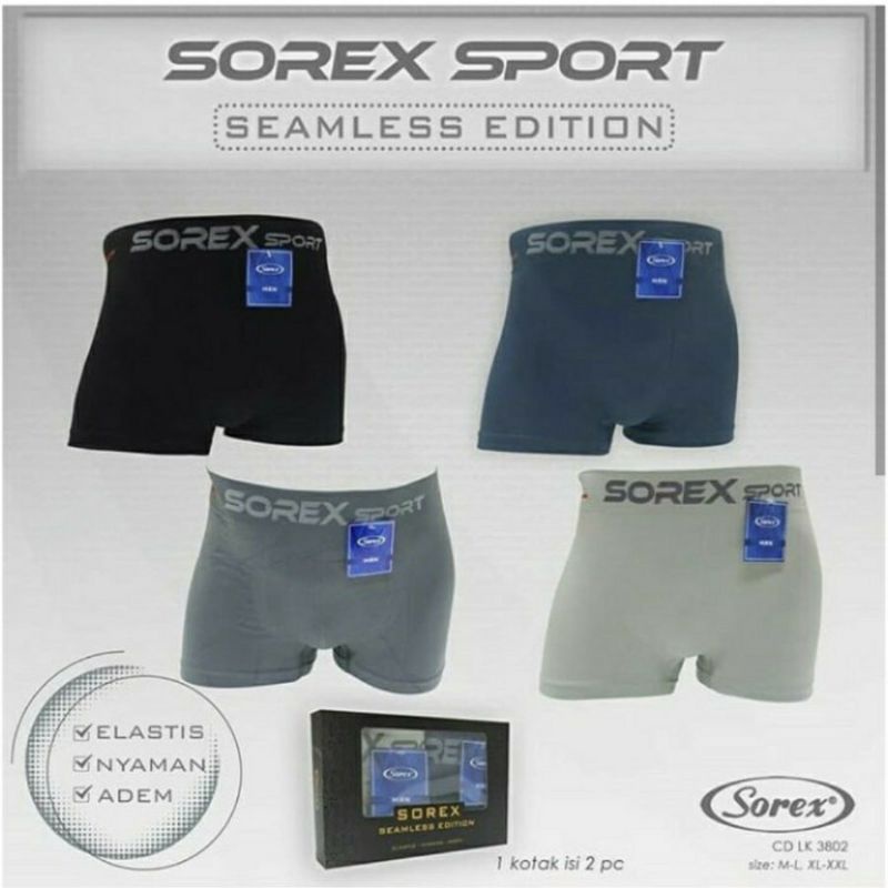 1 PCS SOREX SEAMLESS CELANA DALAM PRIA BOXER KOTAK TANPA JAHITAN SAMPING