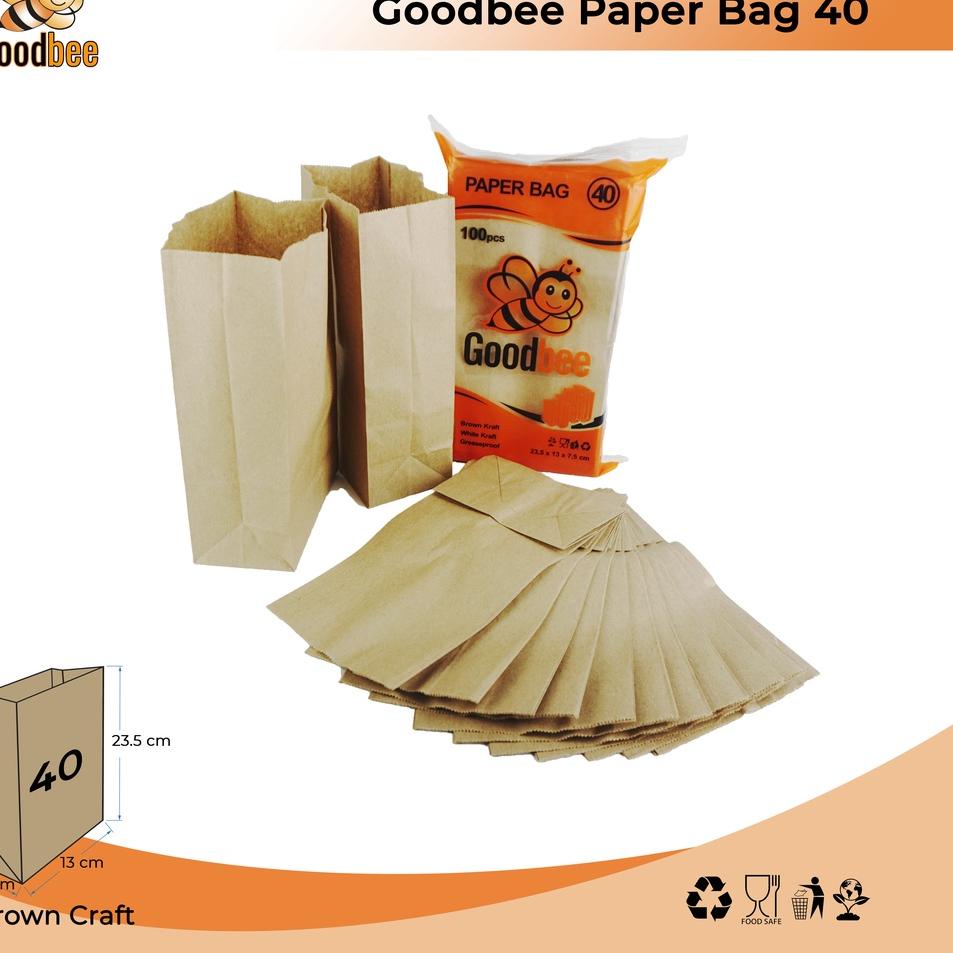 

Best! Goodbee Paper Bag 40 - BROWN - Medium Kantong Kertas Goodbee 100pcs ン