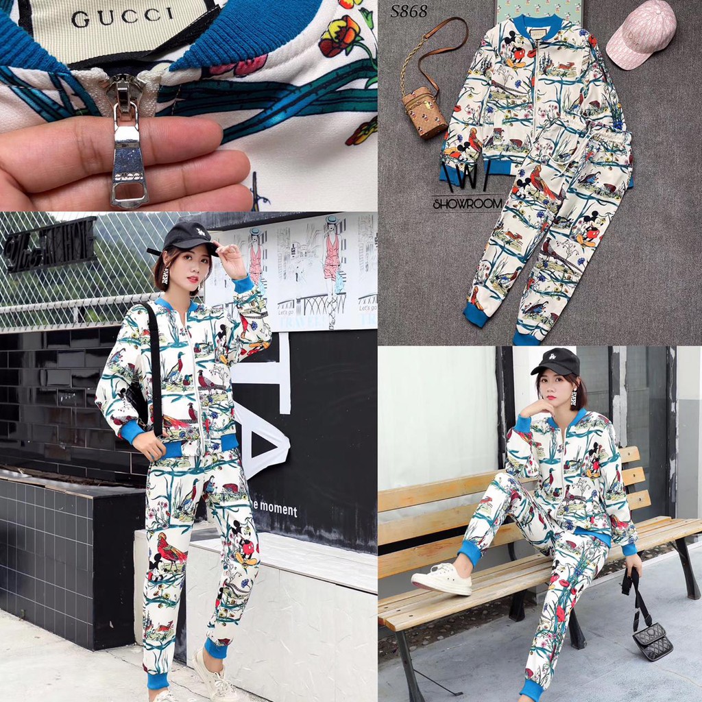 Jaket Wanita Set Mickey x Gucci Biru Premium