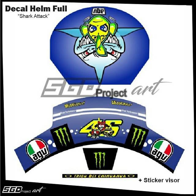 Stiker Decal Helm Motif Shark Attack Universal Fullface