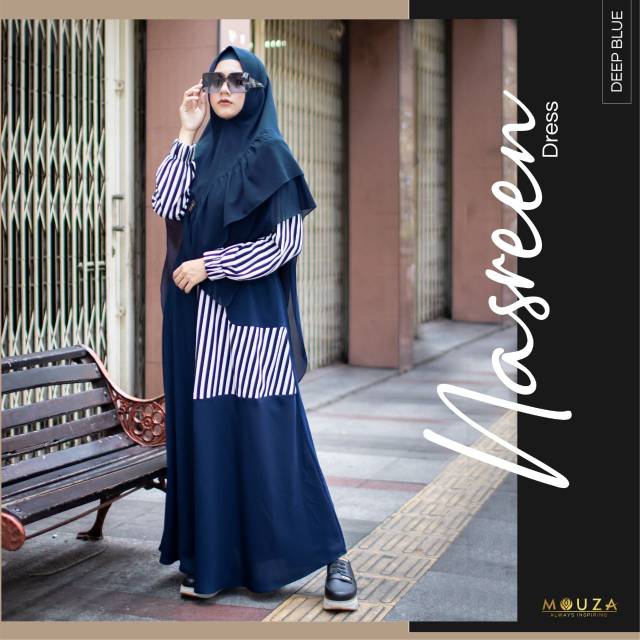 Gamis Nasreen dress ori Mouza busana muslim busui bahan elena crepe