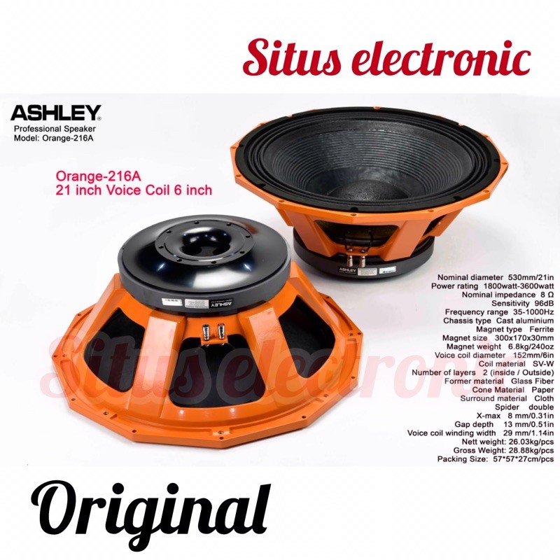 speaker subwoofer 21 inch component ashley orange 216a original coil 6 inch