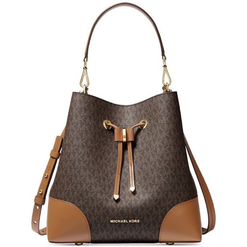 [ORIGINAL 100%] Michael Kors Mercer Bucket Bag Logo Medium/MK Shoulder Bag/MK Woman Bag - Brown