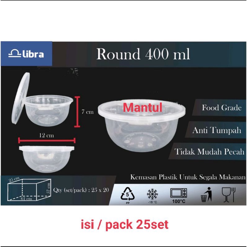 isi 25set Round Container 400ml / Mangkok Bulat