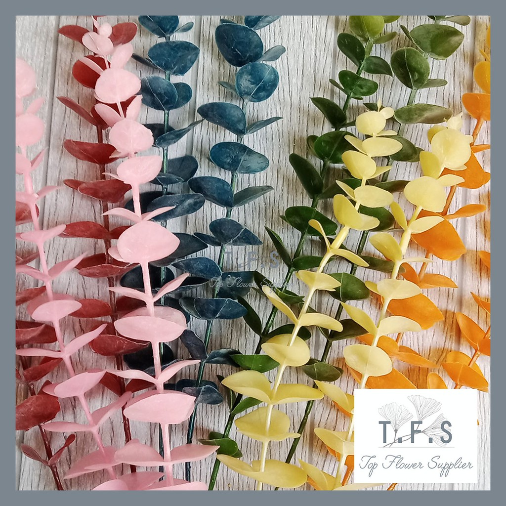 Artificial Flower Bunga Flocking Eucalyptus Stem Green Tanaman Palsu Bunga Plastik Decor Rumah-1