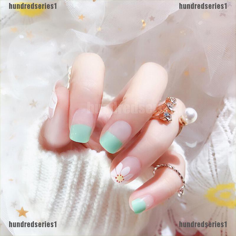 Bright 24pcs Acrylic Flower Fake Finger Nails Full Cover Fake False Nail Art Tips Diy Lt Shopee Indonesia