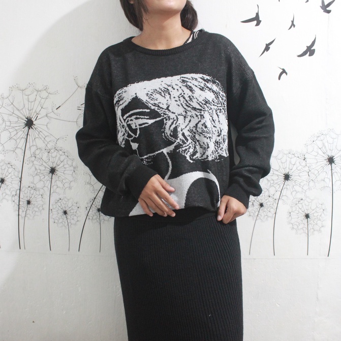SWEATER RAJUT CROP MOTIF FACE
