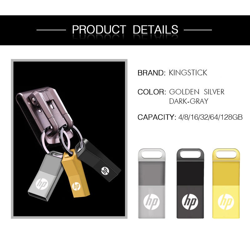 Hewlett-Packard Hp Flash Drive Metal Kreatif Kapasitas 4GB / 8GB / 16GB / 32GB / 64GB / 128GB / 256GB / 512GB / 1TB / 2TB Untuk Sekolah / Kantor