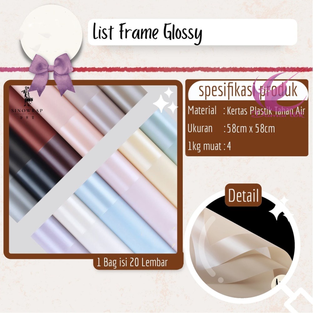

20 Lembar List Frame Bingkai Glossy Kertas Buket Korea Bunga Flower Wrapping