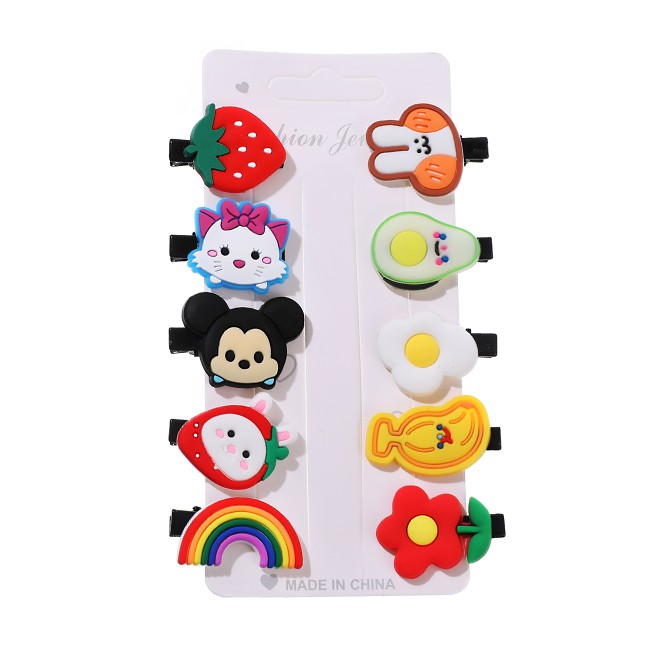 LRC Jepit Rambut Fashion Color Alloy Soft Clay Rainbow Strawberry Cat Duckbill Clip K85847