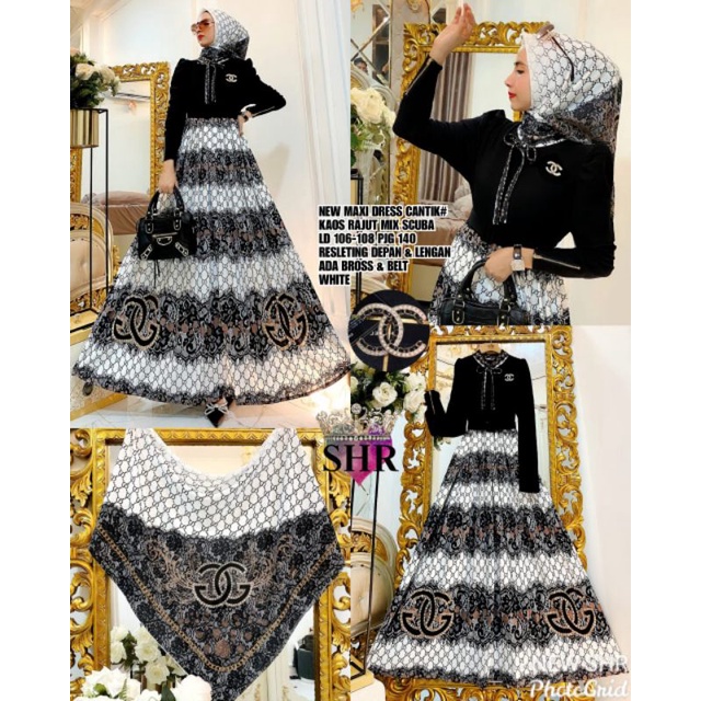 ready Maxi dress SHR ORI bhn rajut mix Scuba