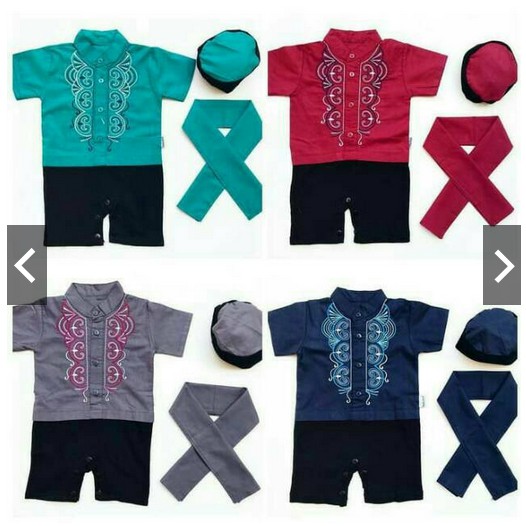 Baju Muslim koko anak Bayi Laki Laki jumper Romper koko selendang sorban set peci C056