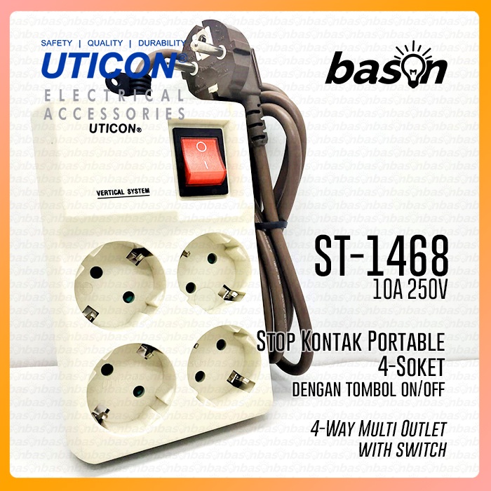 UTICON ST1468 Power Extension - Stop Kontak 4 Lubang Kotak 1.5M Arde