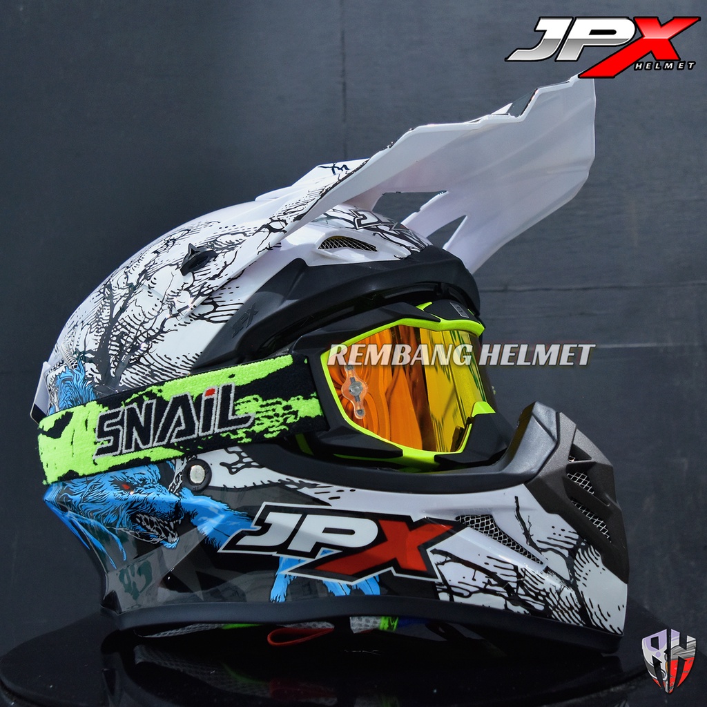 HELM JPX CROSS_FOX1 X14 - PEARL WHITE GLOSS PAKET GANTENG GOOGLE SNAIL HELM JPX KLX ORIGINAL HELMET MOTO TRAIL SUPERMOTO HELM FULL FACE MOTO CROSS TERBAIK TERMURAH-MX36 STABILLO/RED