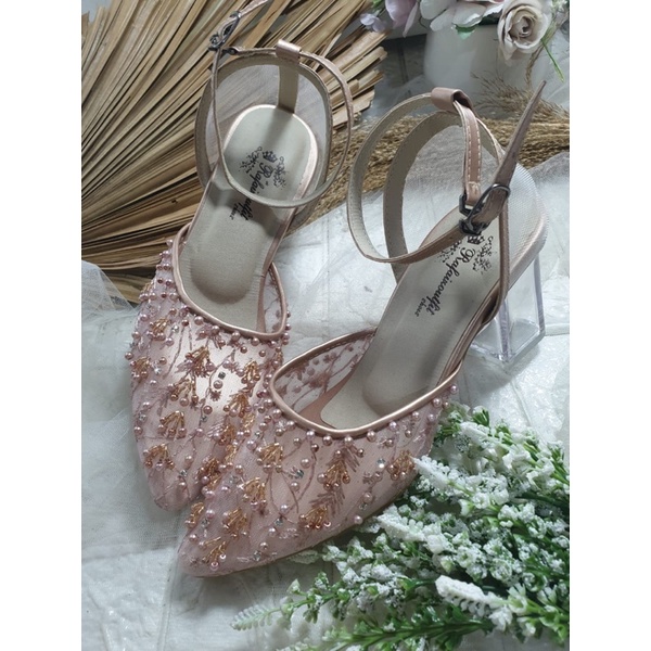 sepatu wedding mariza rosegold tali 7cm