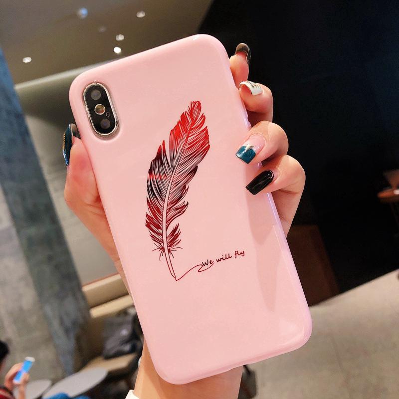 Feather Couple Gloss Case iphone X XS Xsmax XR 6 6s 7 8