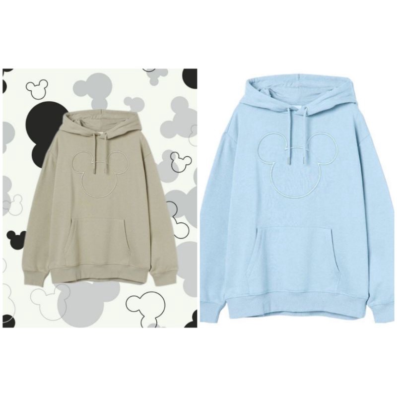 Hoodie Jaket Pria Wanita HnM H&amp;M Mickey Head Sage Green Hijau / Mickey Head Pigeon Blue / Mickey Head Caramel Full Tag