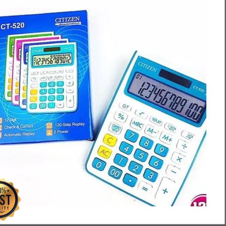 

New - KALKULATOR CITIZEN CT - 520 WARNA 12 DIGIT CHECK CORRECT MANIS COLOUR CALCULATOR ...