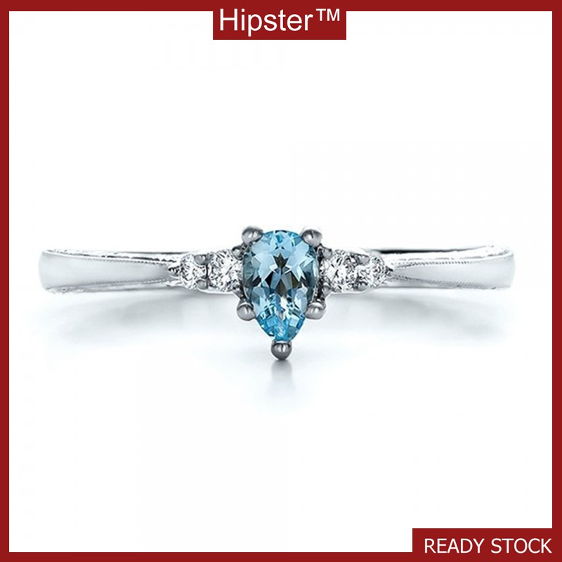 Ornamen Cincin Batu Permata Warna Biru Navy