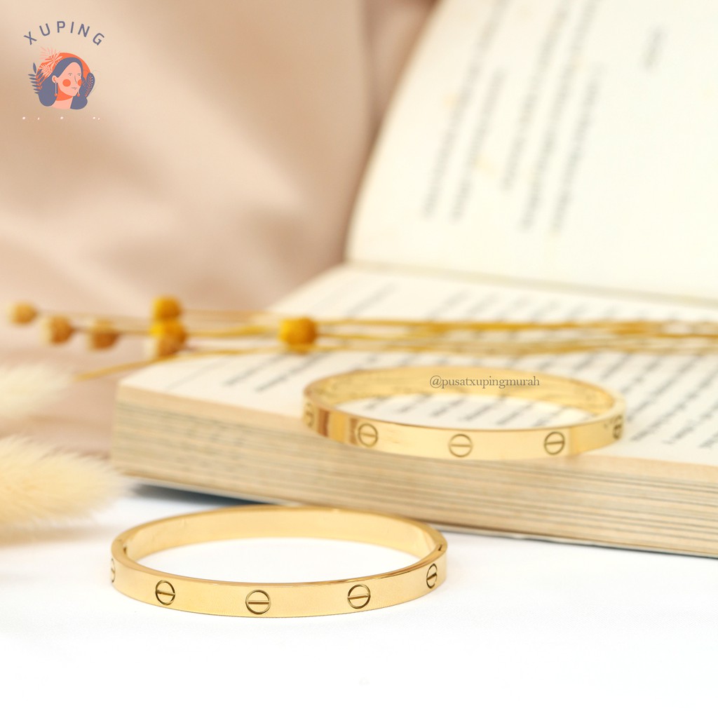 CARTIER GELANG TITANIUM PERMATA PERHIASAN PREMIUM QUALITY POLOS STAINLESS STEEL