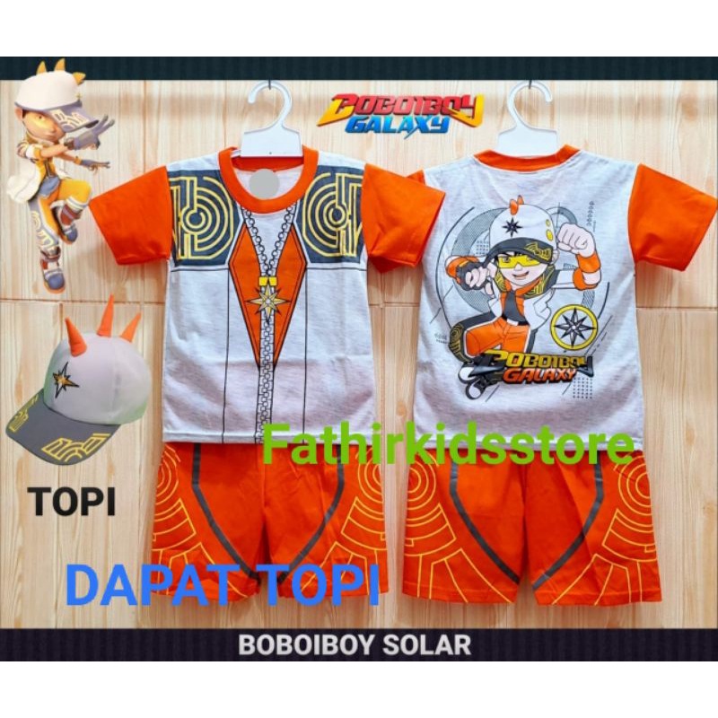 SETELAN KOSTUM ANAK DAPAT TOPI KARAKTER BOBOI SOLAR