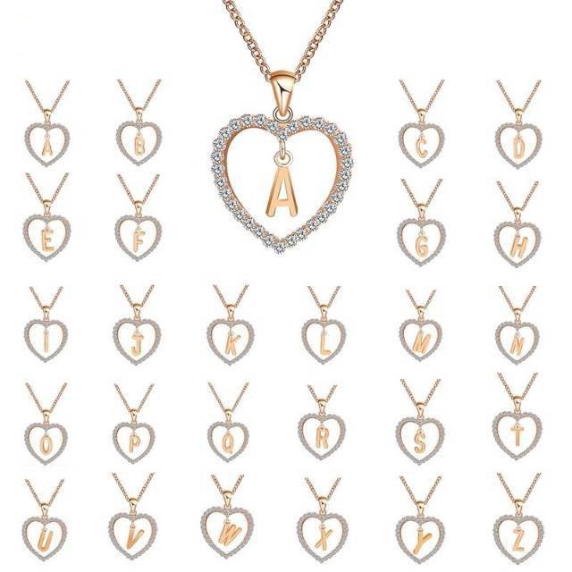 DEJI - (N - Z) Kalung Huruf Love Besar Stainless / Fashion Style / Set Perhiasan Wanita