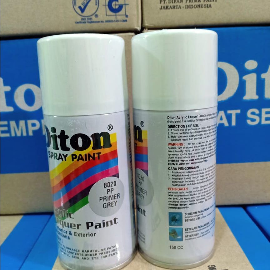 DITON Spray Paint Acrylic Lacquer Paint Pilox Cat Semprot - 8020 Primer Grey / Epoxy Cat Dasar (150cc/Kecil)