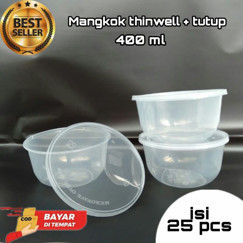 FOOD CONTAINER MANGKOK PLASTIK MIKA 400 ML - ISI 25 PCS - THINWALL ANTI PANAS MICROWAVE CUP MANGKOK 