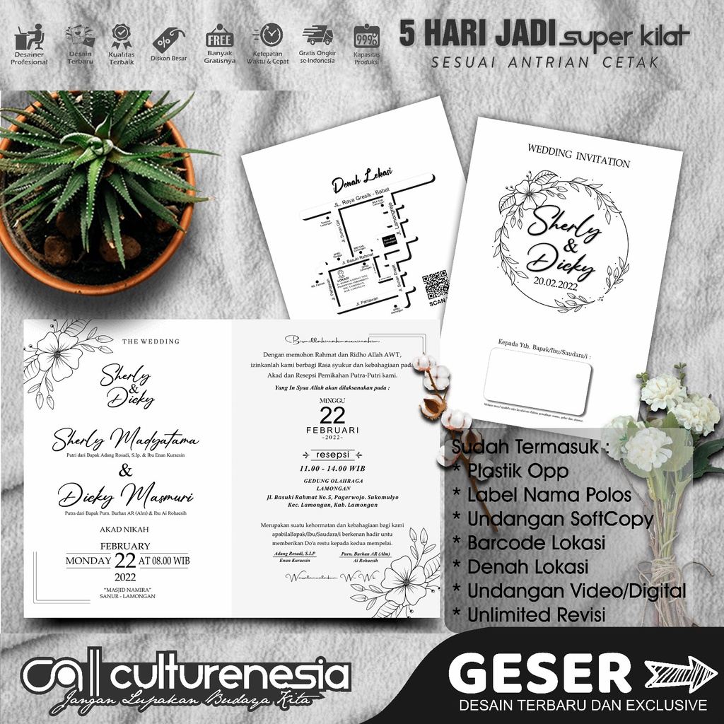 Undangan Pernikahan Simple, Rustic, Minimalis Putih . JS007